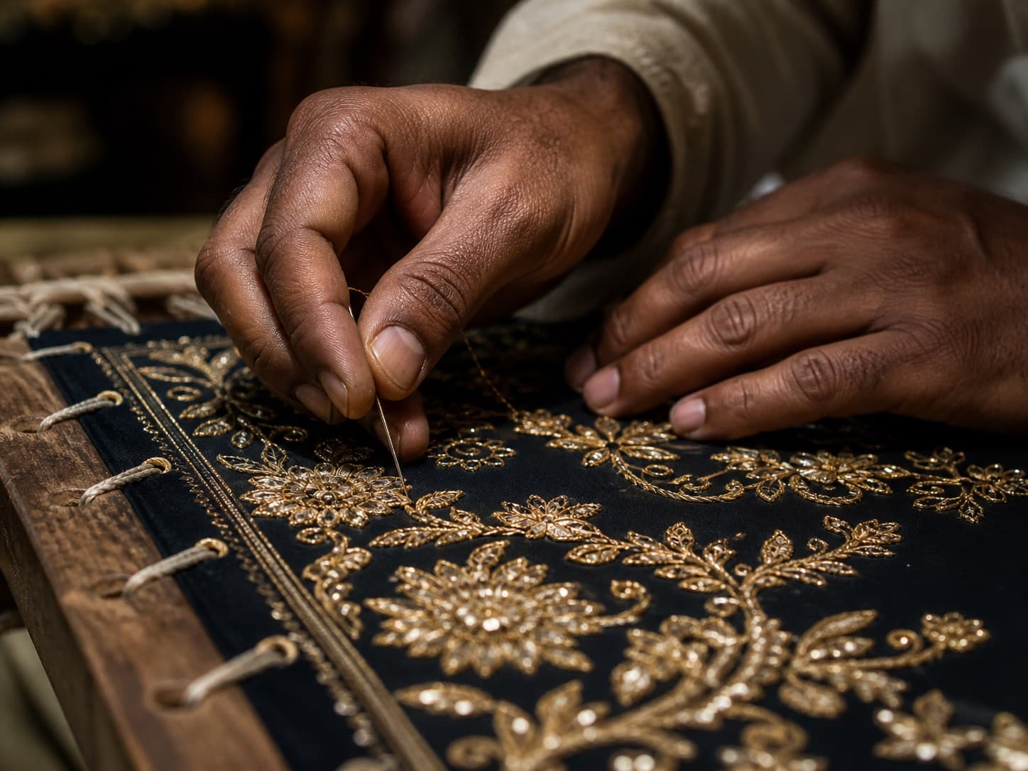 Artisan doing zari embroidery