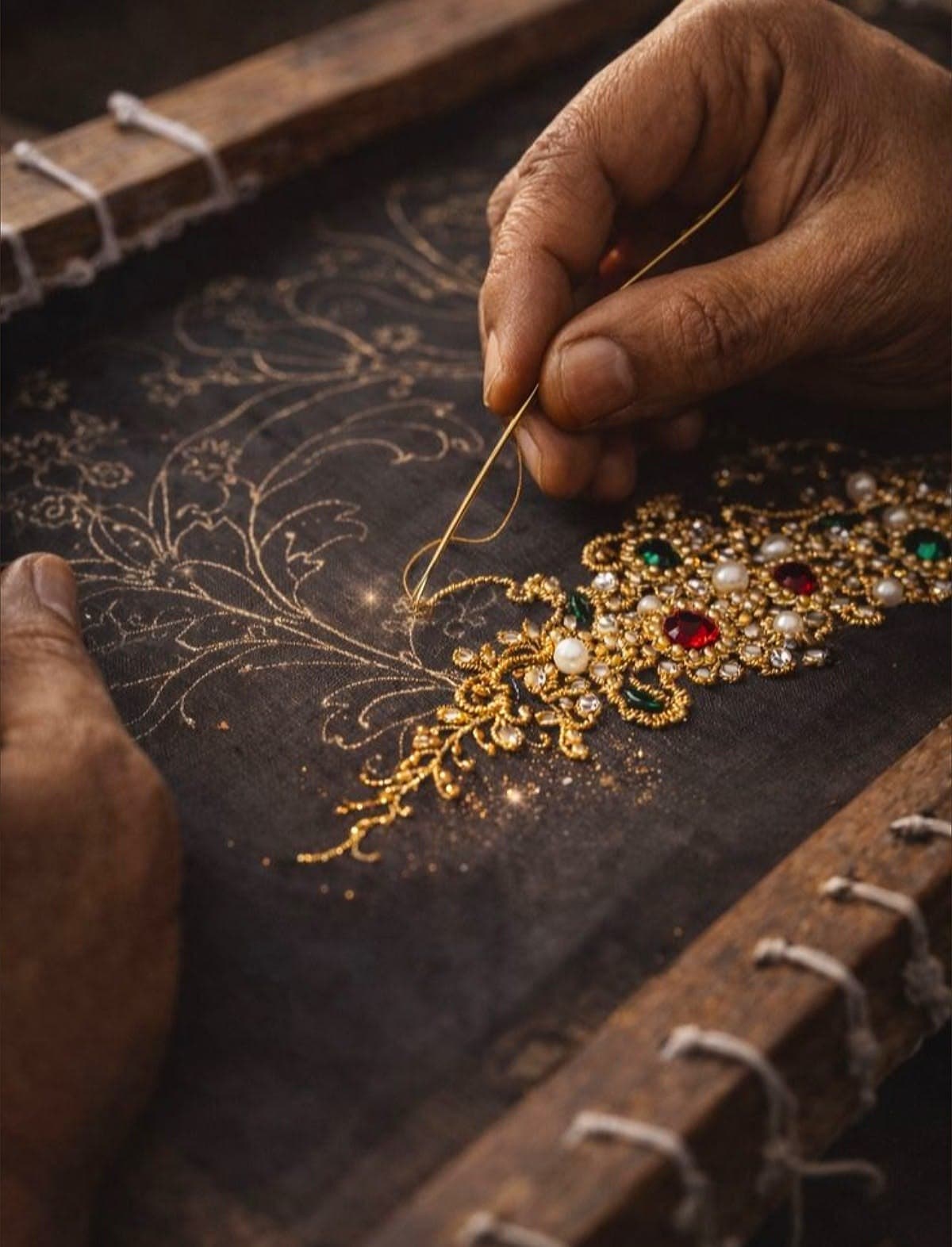 Zari embroidery process